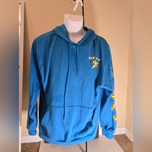 Pac-Man Vintage Inspired 80s Retro Hooded Pullover Sweatshirt | Blue Size Large
